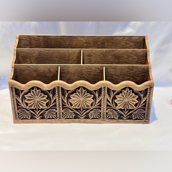 Vintage Lerner Mid Century Modern Carved Desk Caddy Brown 1960’s MCM - Picture 1 of 7